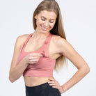 Venice High Impact Nursing Sports Bra, clip down nursing bra, large cups, adjustable, peach, Sweat and Milk