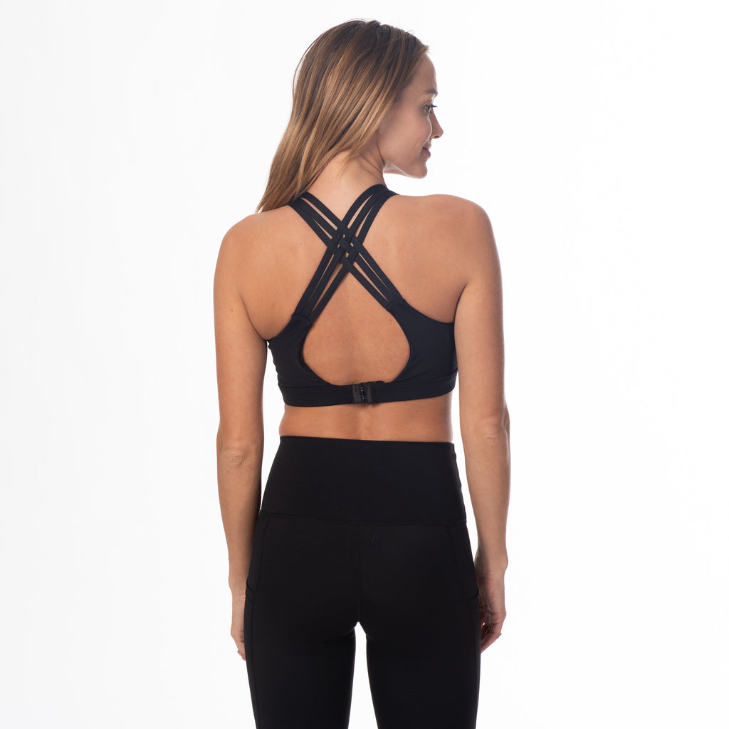 Chloe 2 Running Nursing Sports Bra, black, strappy back, supportive, mid high impact, mid high coverage