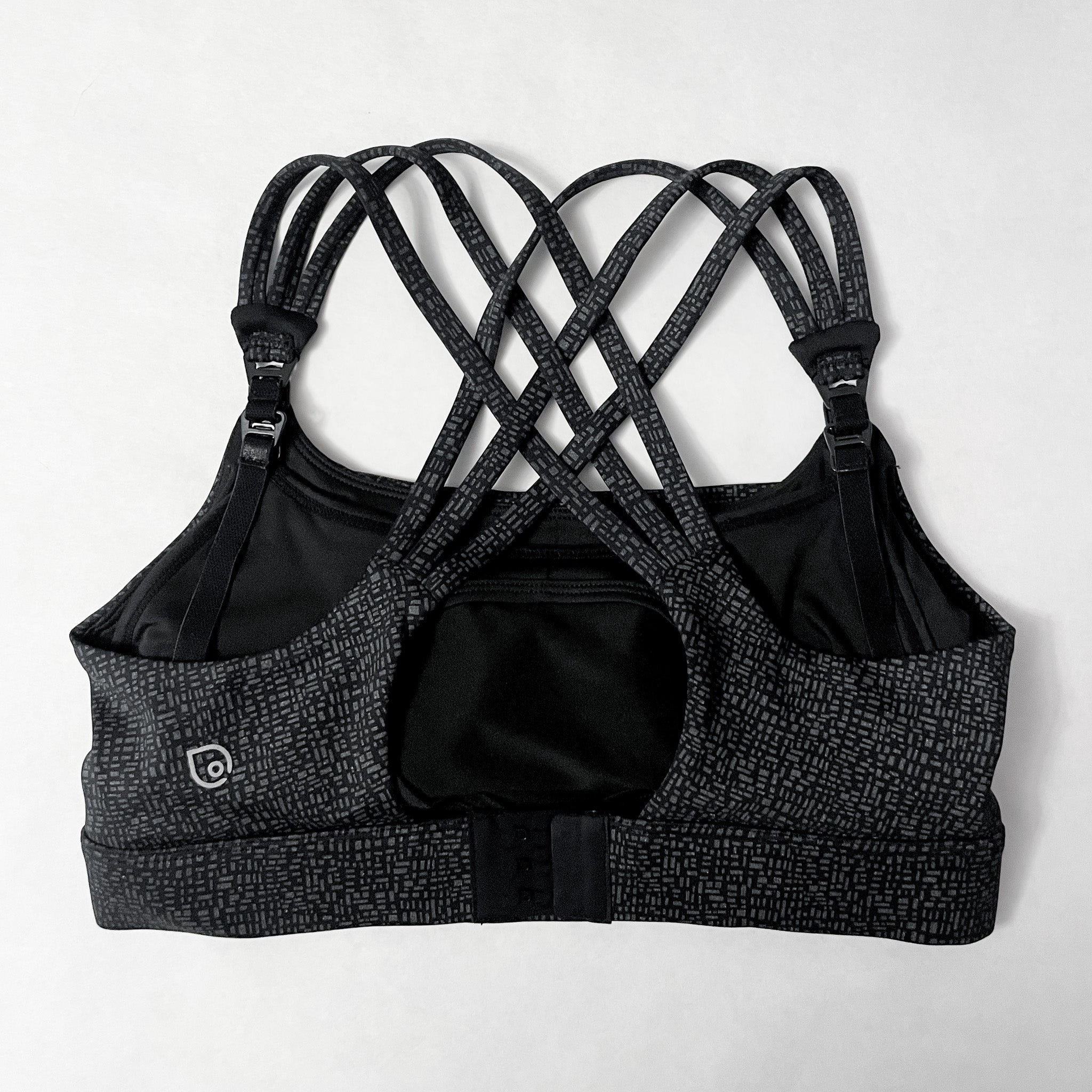 Chloe 4 High Impact running nursing & pumping sports bra, B-G cups, large breasts, strappy back, adjustable, black, sweat and milk