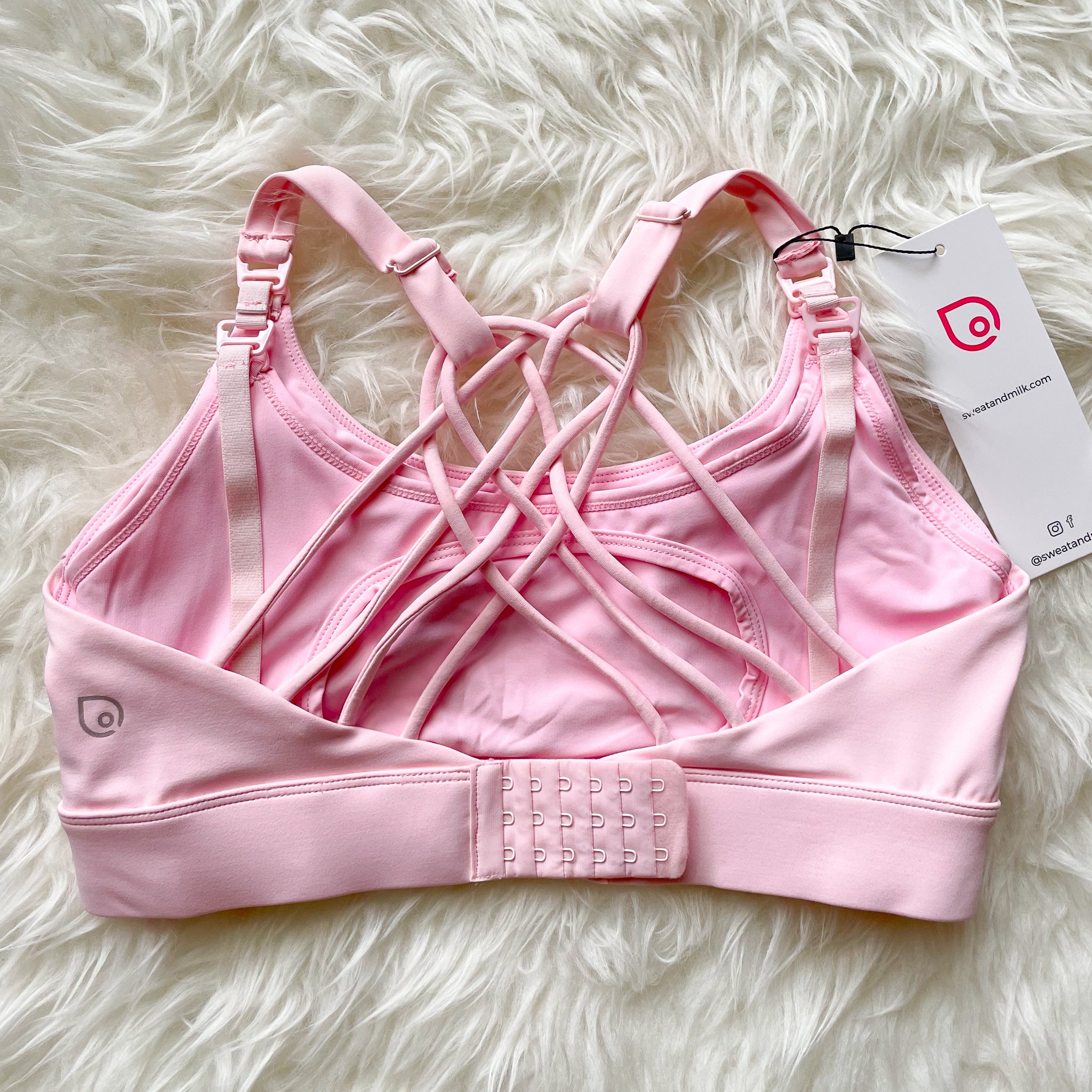 Océane 4 Nursing sports Bra, hands free pumping, blush, strappy back, adjustable, big chested, supportive