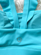Madison Ruffle Nursing Sports Bra, Medium support, running, largest breast, aqua