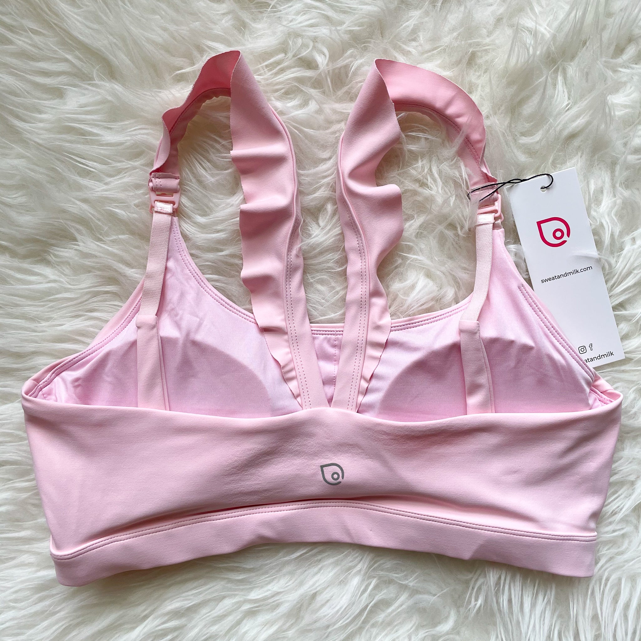 Madison Ruffle Nursing Sports Bra, Medium support, running, largest breast, blush pink