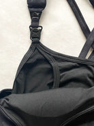 Chloe 4 Running Nursing and Pumping Sports Bra, black, strappy back, supportive, stylish, mid high impact, high coverage, supportive, large chest, black, sweat and milk