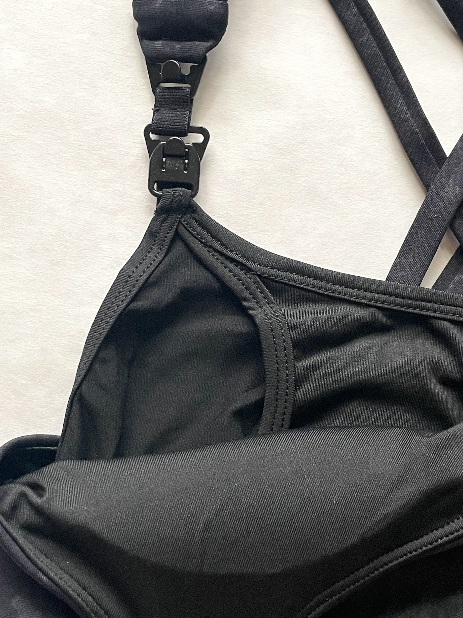 Chloe 4 Running Nursing and Pumping Sports Bra, black, strappy back, supportive, stylish, mid high impact, high coverage, supportive, large chest, black, sweat and milk