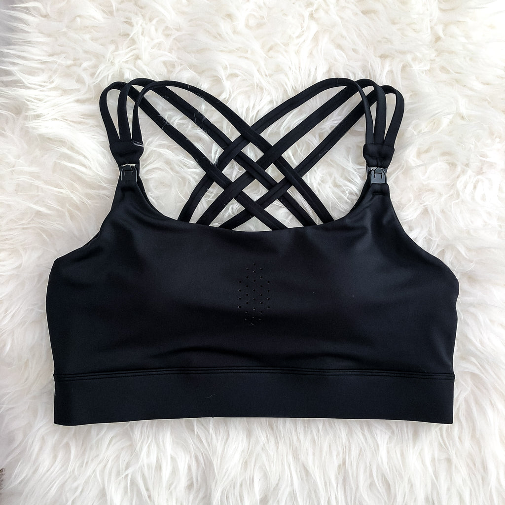 Chloe 3 Running Nursing Sports Bra, black, strappy back, supportive, stylish, mid high impact, mid high coverage