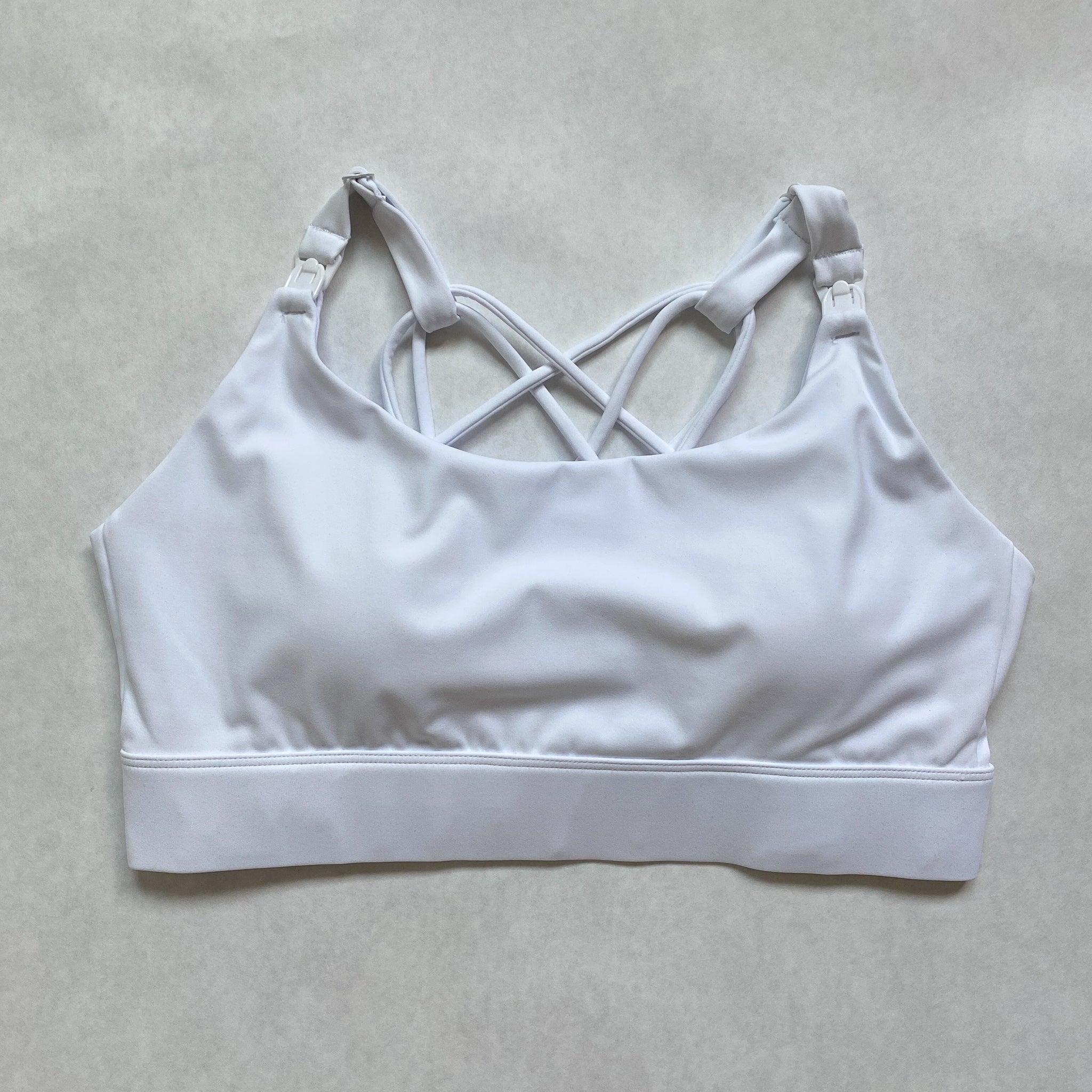 Nursing Sports Bra, strappy, white, Adjustable straps, Oceane 2 - Sweat and Milk LLC