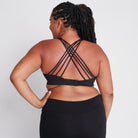 Océane 4 Nursing and pumping sports Bra, medium impact, hands free pumping, black, strappy back, adjustable back clasp - Sweat and Milk