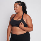 Océane 3 Nursing sports Bra, medium impact, hands free pumping, black, strappy back, adjustable back closure, black - Sweat and Milk