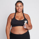 Océane 3 Nursing sports Bra, medium impact, hands free pumping, black, strappy back, adjustable back closure, black - Sweat and Milk