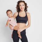 Océane 4 Nursing and pumping sports Bra, medium impact, hands free pumping, black, strappy back, adjustable back clasp - Sweat and Milk