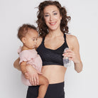 Océane 4 Nursing and pumping sports Bra, medium impact, hands free pumping, black, strappy back, adjustable back clasp - Sweat and Milk