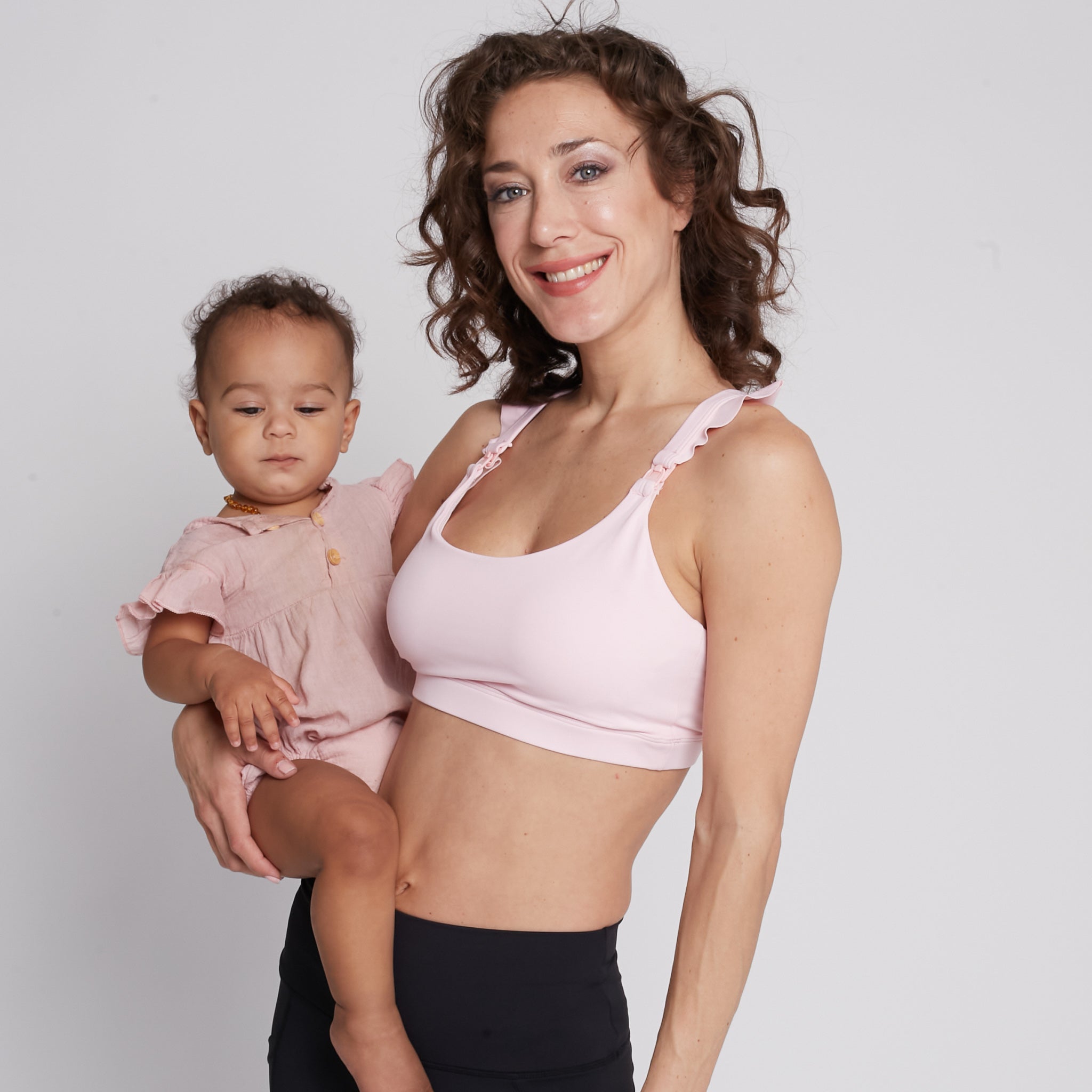 Madison Ruffle Nursing Sports Bra, Medium support, running, largest breast, blush pink
