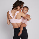 Madison Ruffle Nursing Sports Bra, Medium support, running, largest breast, blush pink