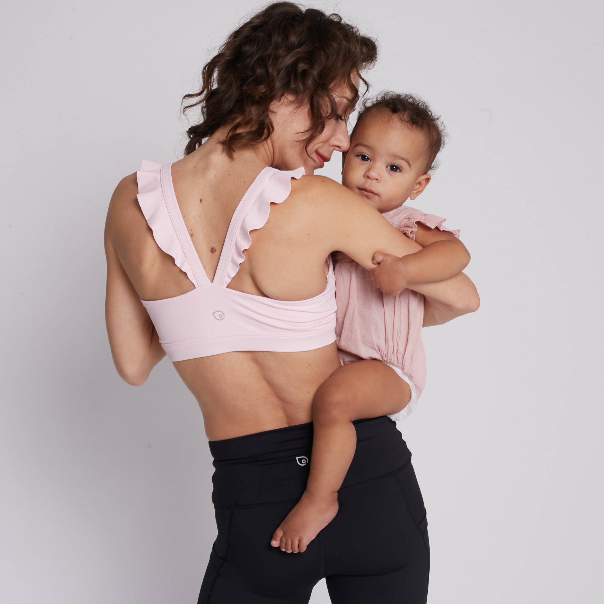 Madison Ruffle Nursing Sports Bra, Medium support, running, largest breast, blush pink