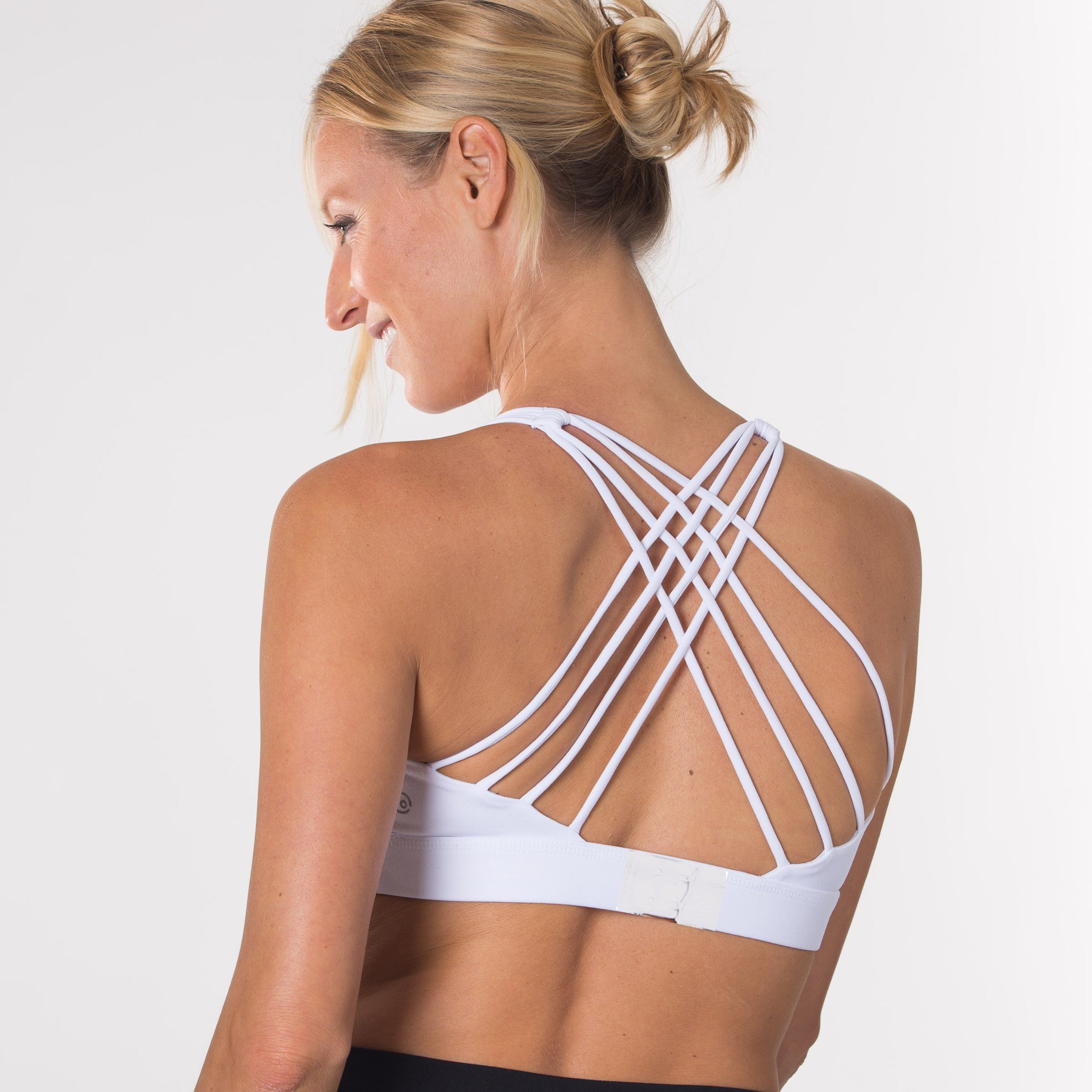 Nursing Sports Bra, strappy, white, Oceane 2 - Sweat and Milk LLC 