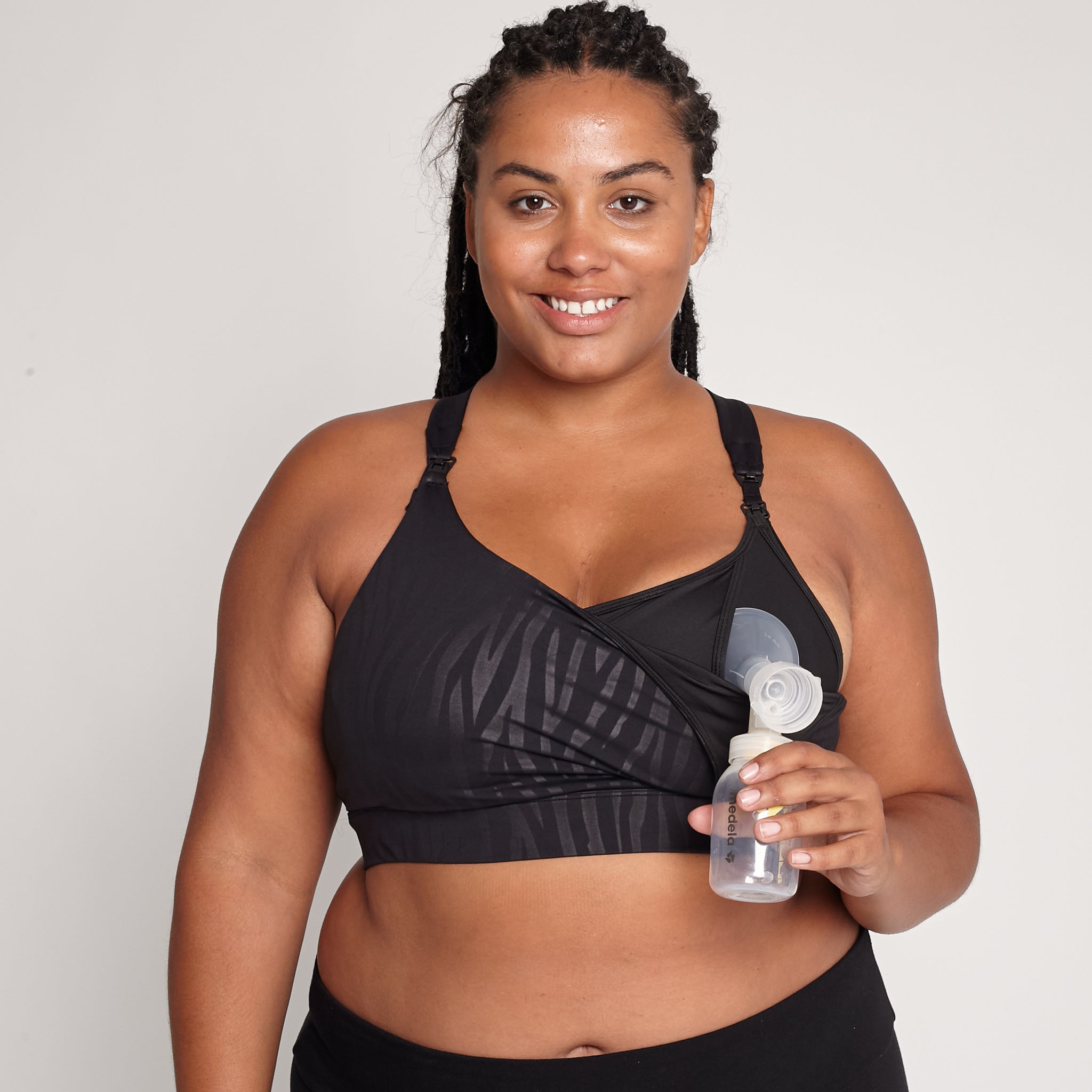 Venice 3 High Impact Nursing sports bra for big chest, DDD cup, Black Tiger, Sweat and Milk