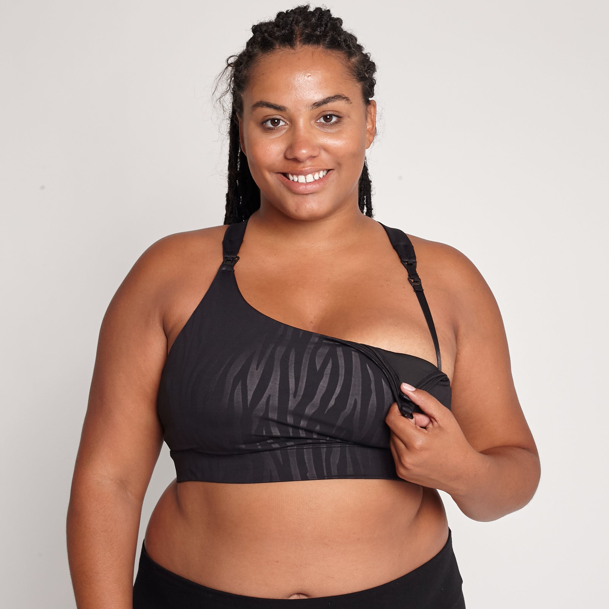 Venice 3 High Impact Nursing sports bra for big chest, DDD cup, Black Tiger, Sweat and Milk