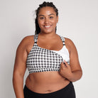 Chloe 4 running high impact nursing & pumping sports bra, large chest, big cups, sweat and milk