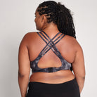 Chloe 4 Running Nursing and Pumping Sports Bra, black, strappy back, supportive, stylish, mid high impact, high coverage, supportive, large chest, black tie dye, sweat and milk